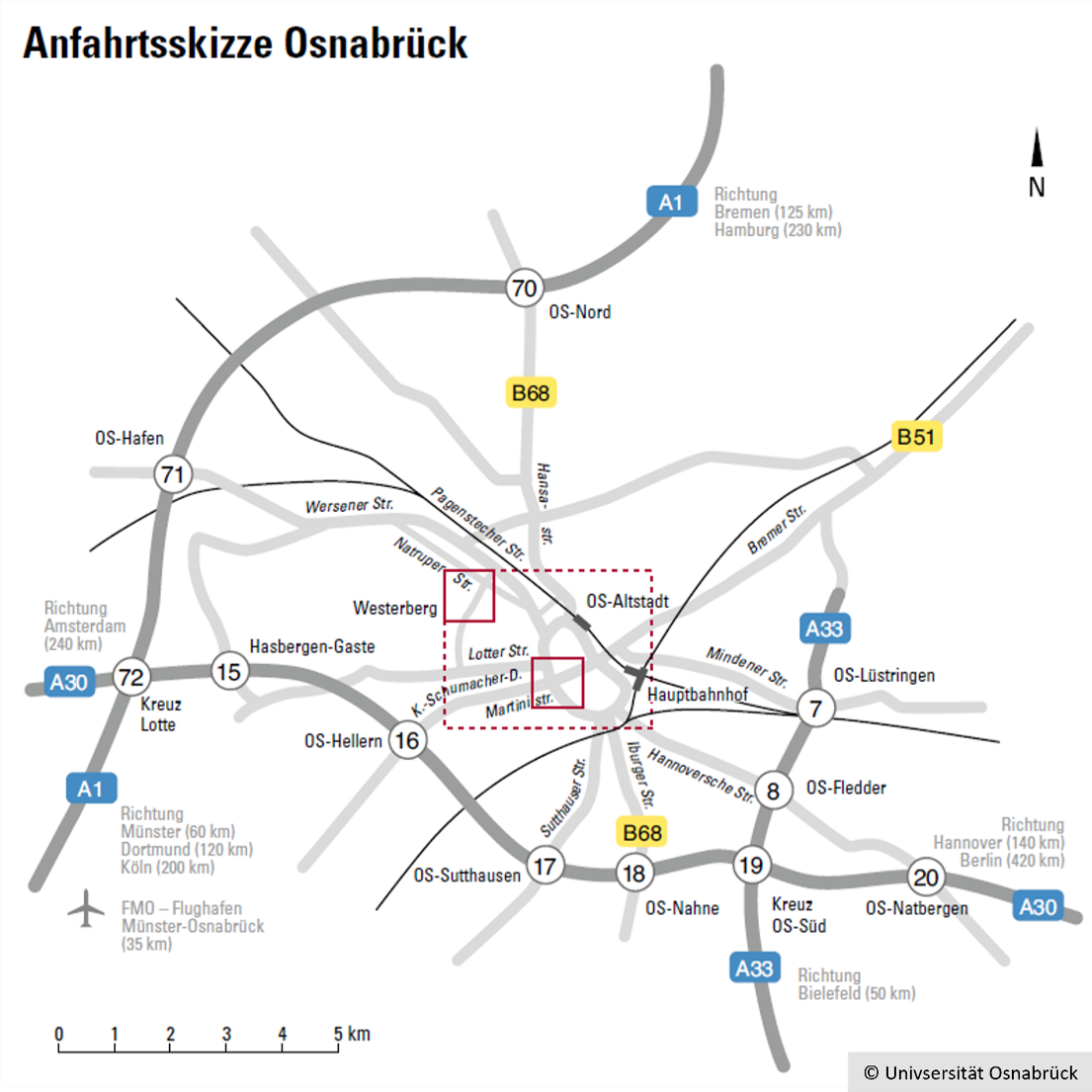 Anfahrtsskizze Osnabrück, © Universität Osnabrück
